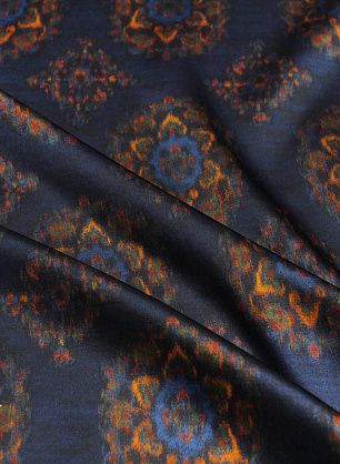 Кади дабл (н) рисунок калейдоскоп на сине-черном меланже - в интернет-магазине тканей Тессутидея арт. 10-4354