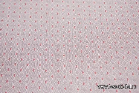 Сорочечная стрейч (н) бело-розово-коричневый геометрический рисунок  - итальянские ткани Тессутидея арт. 01-6114