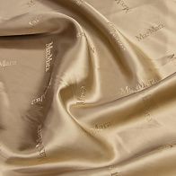 Подкладочная вискоза (о) бежевая с надписью Max Mara - итальянские ткани Тессутидея арт. 08-1190