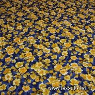 Трикотаж (н) желтый цветочный орнамент на синем ш-150см - итальянские ткани Тессутидея арт. 12-0586