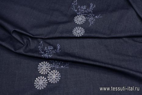 Джинса с вышивкой купон (1,95м) (н) темно-синяя - итальянские ткани Тессутидея арт. 01-7392