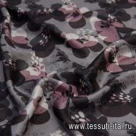 Шелк дама (н) черно-серо-розовая цветочная абстракция - итальянские ткани Тессутидея арт. 10-1663