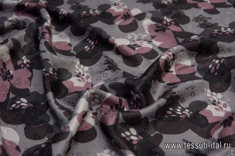 Шелк дама (н) черно-серо-розовая цветочная абстракция - итальянские ткани Тессутидея арт. 10-1663