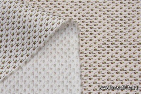 Сорочечная (н) коричнево-зеленый принт на белом - итальянские ткани Тессутидея арт. 01-6258