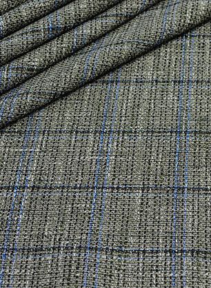Костюмная твид (н) черно-бежево-голубая клетка Kiton - в интернет-магазине тканей Тессутидея арт. 05-3185