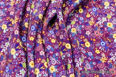 Плательная кади (н) яркий цветочный орнамент на бордовом - итальянские ткани Тессутидея арт. 02-8607