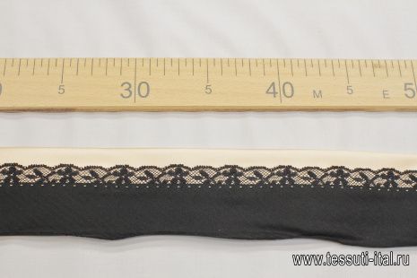 Корсажная лента черно-персиковая с кружевом - итальянские ткани Тессутидея арт. F-6221