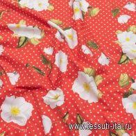 Хлопок (н) белые цветы и горох на красном - итальянские ткани Тессутидея арт. 01-6910