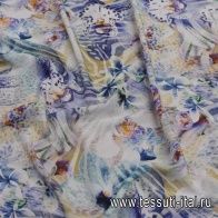 Батист (н) сине-оливковый цветочный рисунок на белом - итальянские ткани Тессутидея арт. 04-1451