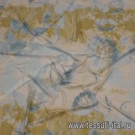 Плащевая (н) крупный голубой растительный рисунок на бело-оливковом - итальянские ткани Тессутидея арт. 11-0468