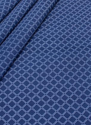 Плащевая (н) белый геометрический орнамент на синем - в интернет-магазине тканей Тессутидея арт. 11-0372