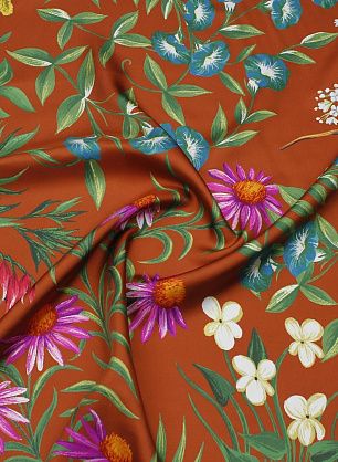 Шелк твил (н) ягодно-растительный рисунок на терракотовом - в интернет-магазине тканей Тессутидея арт. 10-4220