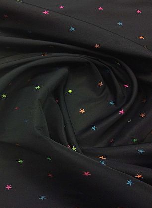 Тафта (н) разноцветные звезды на черном - в интернет-магазине тканей Тессутидея арт. 03-4648