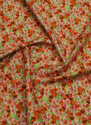 Хлопок (н) мелкий розово-оранжевый цветочный рисунок - в интернет-магазине тканей Тессутидея арт. 01-7707
