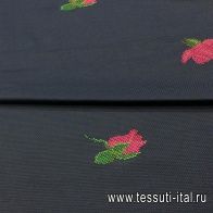 Плательная пике вышивка (н) розочки на темно-синем - итальянские ткани Тессутидея арт. 01-4579