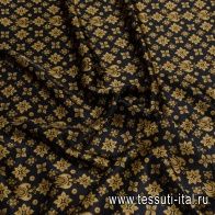 Шелк атлас (н) золотой орнамент на черном - итальянские ткани Тессутидея арт. 10-2476