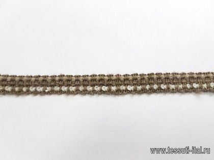 Тесьма шанель с пайетками светло-коричневая ш-1см - итальянские ткани Тессутидея арт. F-5188