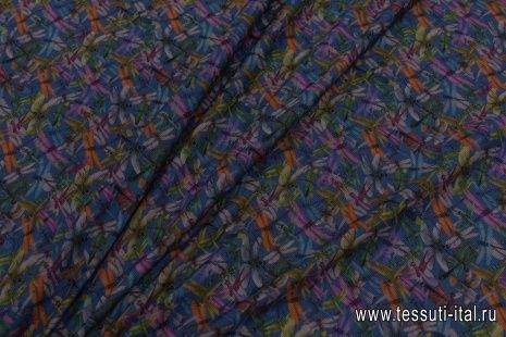 Трикотаж пике (н) стрекозы на синем - итальянские ткани Тессутидея арт. 12-1108