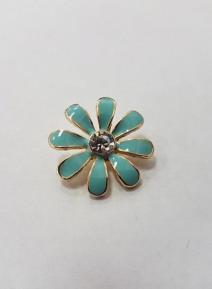 Пуговица на ножке металл серебро бирюзовый цветок со стразом d-22mm - в интернет-магазине тканей Тессутидея арт. F-2853