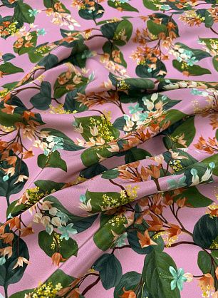 Крепдешин (н) растительный рисунок на розовом - в интернет-магазине тканей Тессутидея арт. 10-4793