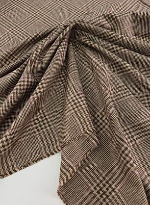 Костюмная шерсть+шелк (н) бежево-коричнево-лиловая клетка - в интернет-магазине тканей Тессутидея арт. 05-5126