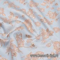 Жаккард матлассе с люрексом (н) бежево-золотые цветы на светло-голубом - итальянские ткани Тессутидея арт. 03-6764