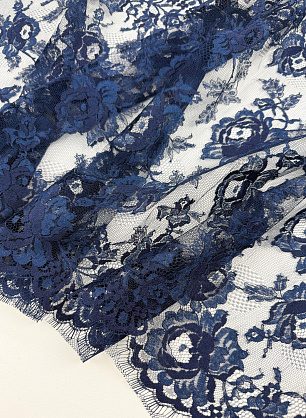 Кружевное полотно шантильи (о) темно-синее - в интернет-магазине тканей Тессутидея арт. 03-7529