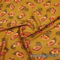 Шифон крэш (н) цветочный рисунок на светло-коричневой полоске - итальянские ткани Тессутидея арт. 10-3833