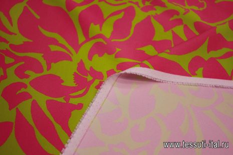 Плательная кади вискоза 300 г/м (н) розово-салатовый рисунок - итальянские ткани Тессутидея арт. 04-1562