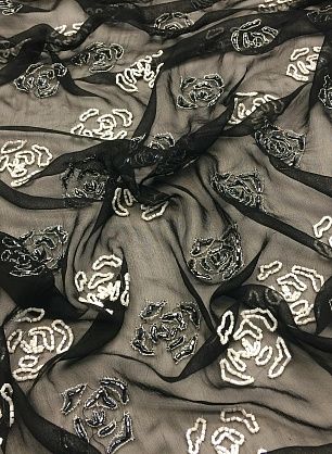 Шифон расшитый стеклярусом и люрексом (н) черно-белый - в интернет-магазине тканей Тессутидея арт. 03-4963