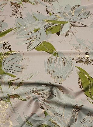 Жаккард с люрексом (н) крупные серо-зеленые цветы на розовом - в интернет-магазине тканей Тессутидея арт. 03-7013