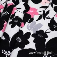 Микровельвет (н) крупные черно-розовые цветы на светло-сером - итальянские ткани Тессутидея арт. 01-5520