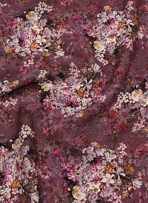 Плательная кади вискоза стрейч (н) цветочный рисунок на серо-бордовом - в интернет-магазине тканей Тессутидея арт. 04-1792