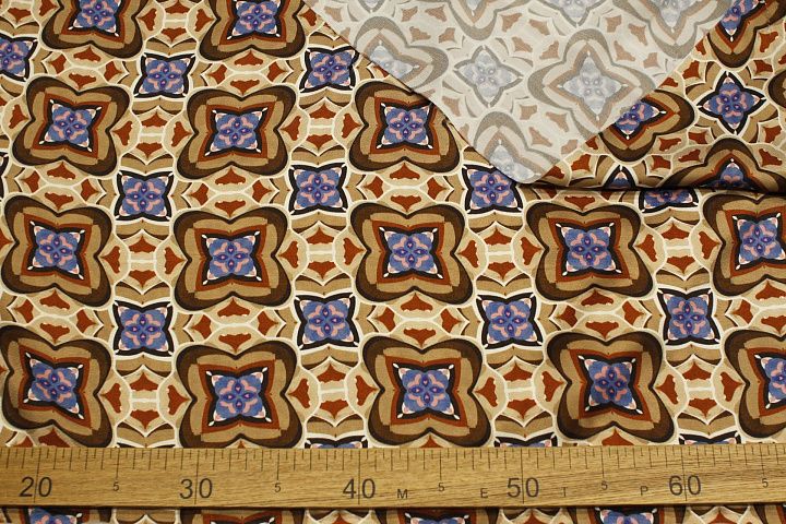 Плательная вискоза (н) сине-розово-коричневый рисунок калейдоскоп - итальянские ткани Тессутидея арт. 04-1799
