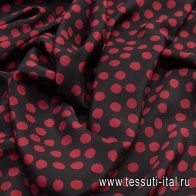 Крепдешин (н) красный горох на черном - итальянские ткани Тессутидея арт. 10-0548