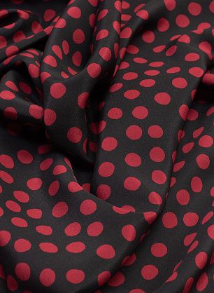 Крепдешин (н) красный горох на черном - в интернет-магазине тканей Тессутидея арт. 10-0548