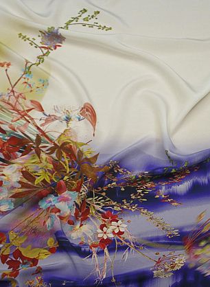 Крепдешин купон (1,45м) (н) цветочный рисунок на сине-бело-голубом деграде - в интернет-магазине тканей Тессутидея арт. 10-3978