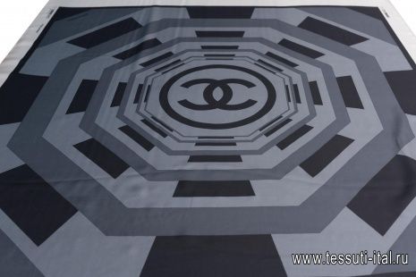 Шелк твил купон (1м) (н) серо-черный геометрический орнамент - итальянские ткани Тессутидея арт. 10-2649