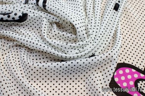 Шифон (н) черный горох и сердца на белом в стиле Moschino  - итальянские ткани Тессутидея арт. 02-8717