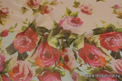 Шифон (н) цветочный рисунок на желто-розово-бирюзовом деграде - итальянские ткани Тессутидея арт. 10-3240