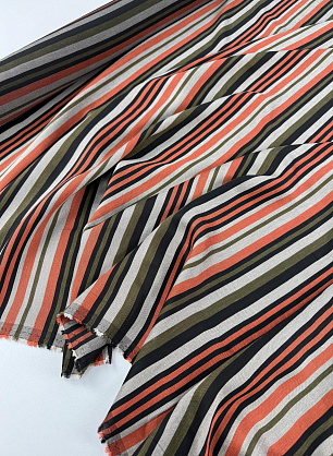 Лен (н) черно-бежево-оранжевая полоска - в интернет-магазине тканей Тессутидея арт. 16-1150