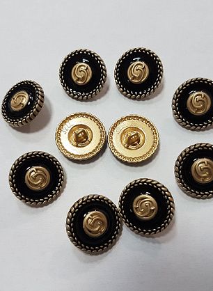 Пуговица металл золото на ножке d-19мм черная - в интернет-магазине тканей Тессутидея арт. F-4822