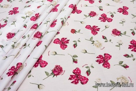 Хлопок (н) розы и банты на белом в стиле Monnalisa - итальянские ткани Тессутидея арт. 01-5592