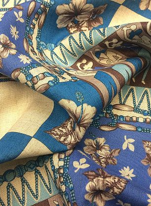 Плательная (н) сине-бежевый орнамент - в интернет-магазине тканей Тессутидея арт. 04-1087