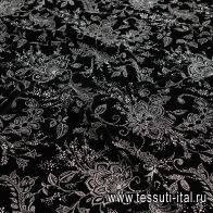 Бархат с напылением (н) белый цветочный рисунок на черном - итальянские ткани Тессутидея арт. 10-3540