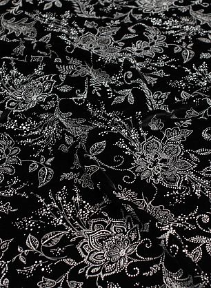 Бархат с напылением (н) белый цветочный рисунок на черном - в интернет-магазине тканей Тессутидея арт. 10-3540