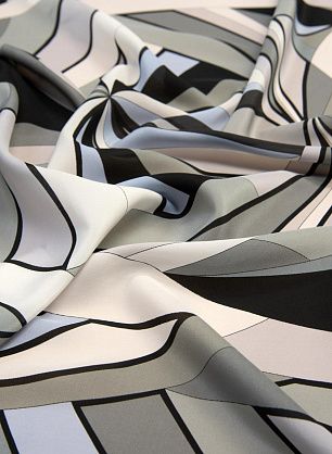 Крепдешин купон (1,5м) (н) серо-черно-голубой геометрический орнамент в стиле Bessi - в интернет-магазине тканей Тессутидея арт. 10-1084