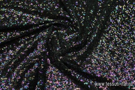 Плательная сетка расшитая пайетками (н) фиолетово-зеленая - итальянские ткани Тессутидея арт. 03-7076