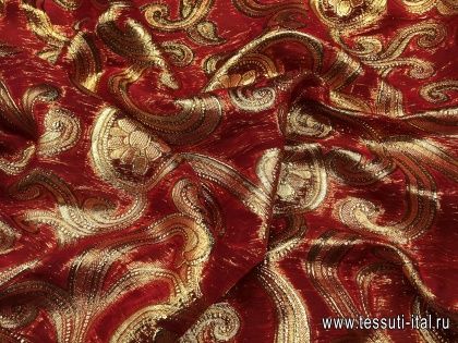 Плательная деворе с люрексом (н) бордово-золотая - итальянские ткани Тессутидея арт. 03-5175