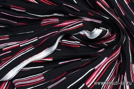 Деталь плиссе 40*140см (н) красно-бело-розовые стилизованные полосы на черном  - итальянские ткани Тессутидея арт. 04-1218